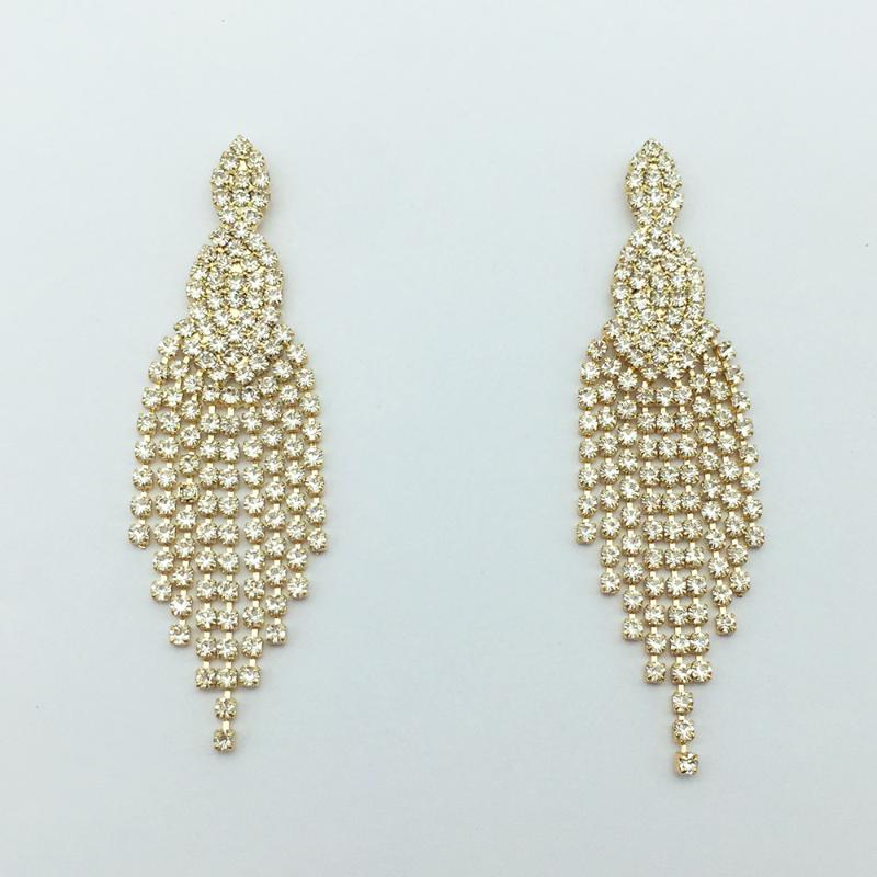 

New Trendy Gold Long Crystal Chains Tassel Drop Earring Bohomian Style Fancy Bling Women Party Wedding Gift Jewelry Accessories