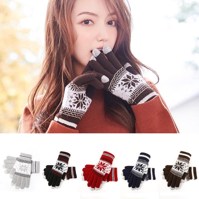 

Knitted Christmas Snowflake Winter Wool Plus Velvet Men And Women Gloves