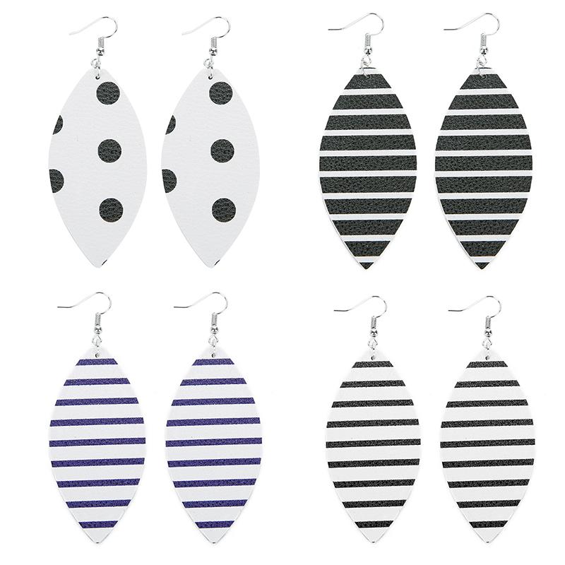 

LOULEUR New Classic Stripe Point Leather Earrings For Women Statement PU Leather Leaves Drop Dangle Earrings Fashion Jewelry