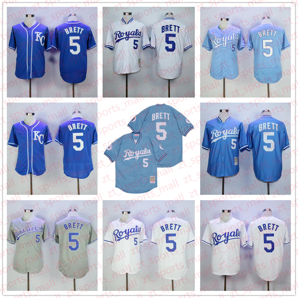 

Men Retror 1983 1985 1989 Vintage Baseball 5 George Brett Jersey Retire Blue White Grey Team All Stitched Pullover Flexbase Cool Base, As shown in illustration
