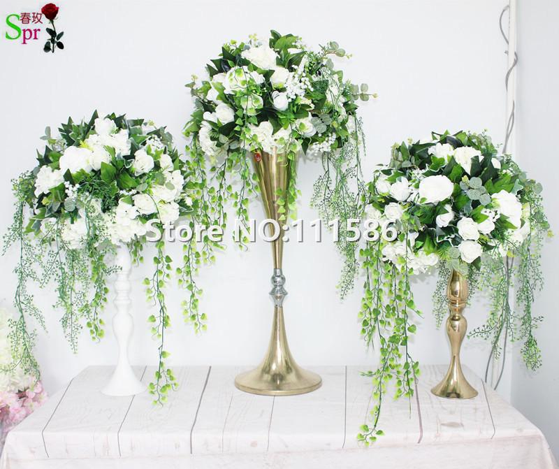 

SPR 40cm wedding table centerpiece flower ball with green leaves arch table runner flowers artificial party decoration backdrop, Picture style