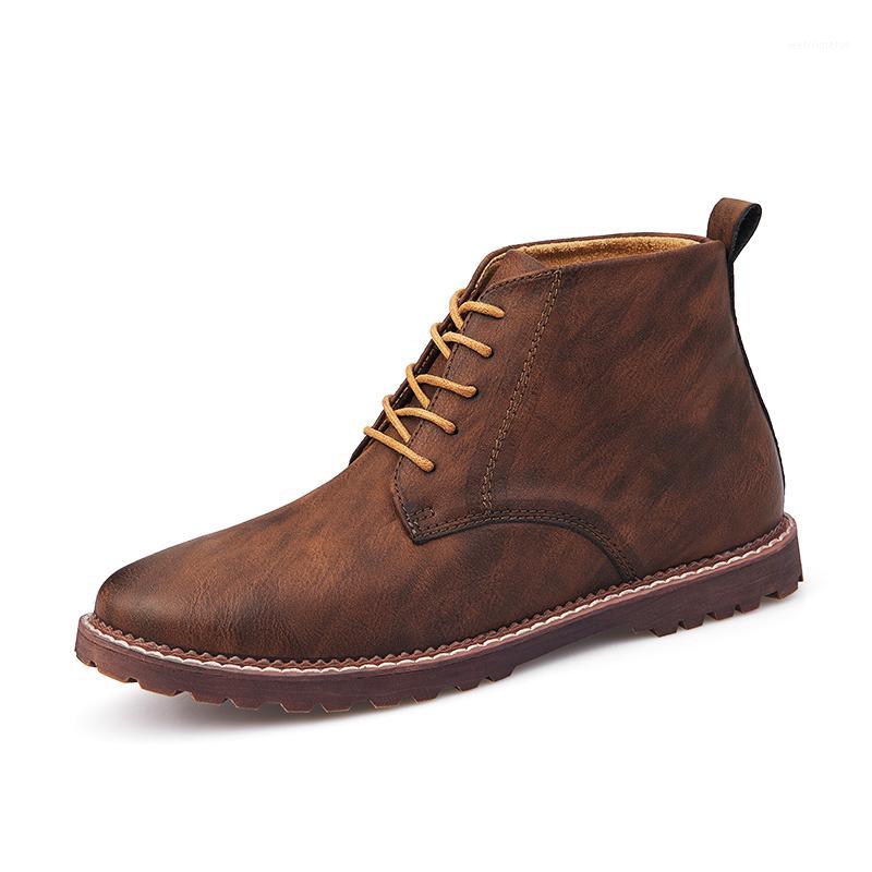 

Brand Winter Men's Boots Leather Warm Men Snow Boots Men Platform Sneakers Retro Work1, Black