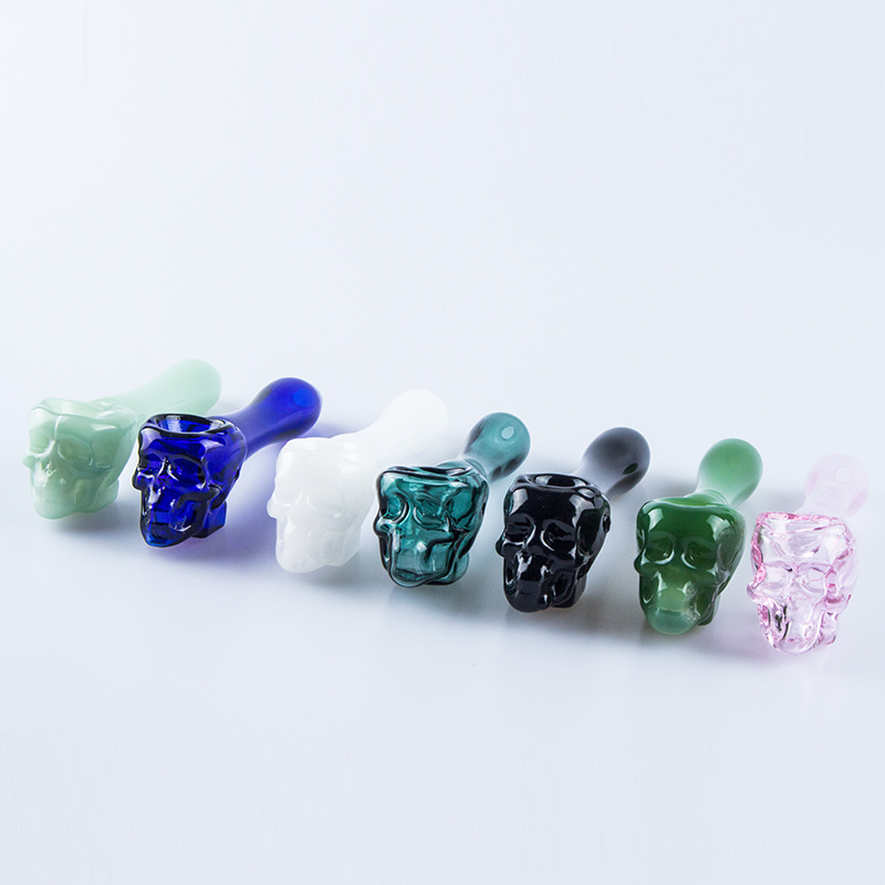 Glassvape168 Y068 Colorful Smoking Pipes About 4 Inches Length Tobacco Dry Herb Skull Spoon Glass Hand Pipe-image-413175500