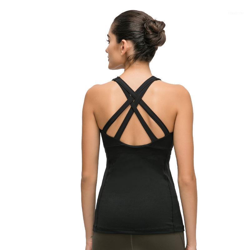

Women Slim Fit Yoga Tank Top with Removable Pads Back Criss-cross Strappy Gym Workout Sports Shirts Sleeveless Fitness Tops1, Black