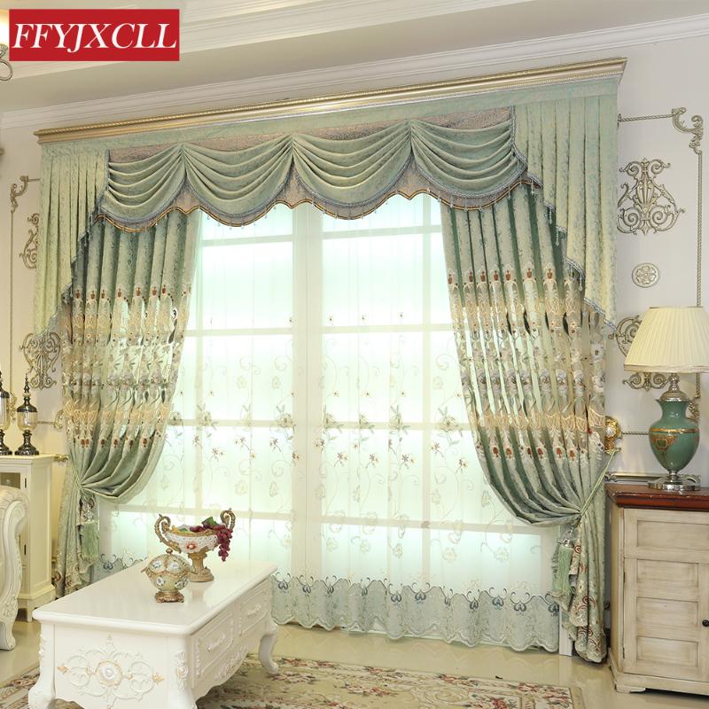 

Chenille Jacquard European Embroidered Curtains Tulle Window For living Room Bedroom Curtains Drapes Flower Pattern