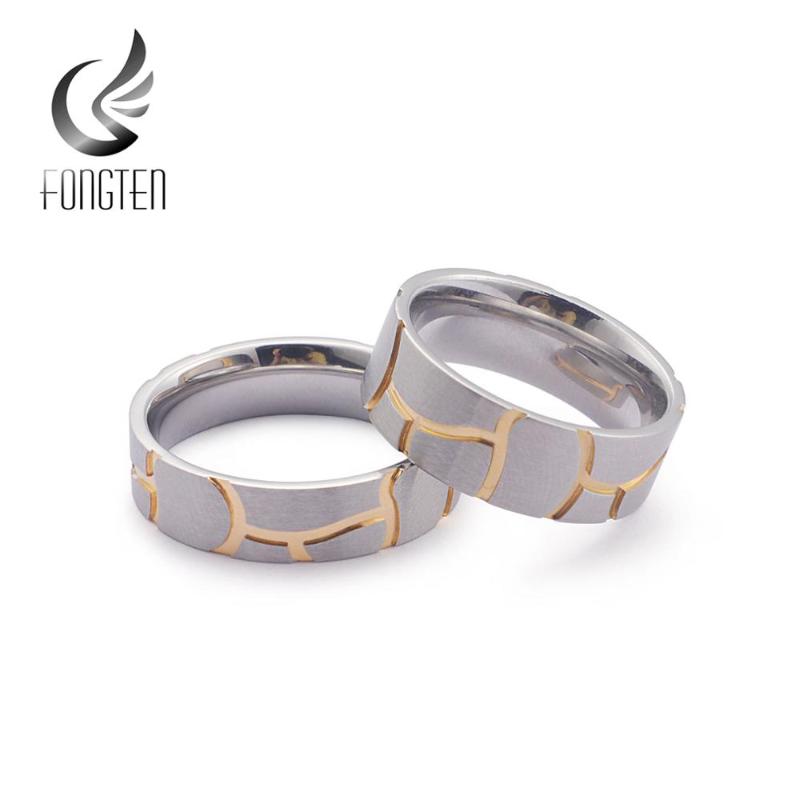 

Fongten Irregular Pattern Promise Lover Ring for Men and Women Stainless Steel Vintage Wedding Bands Rings