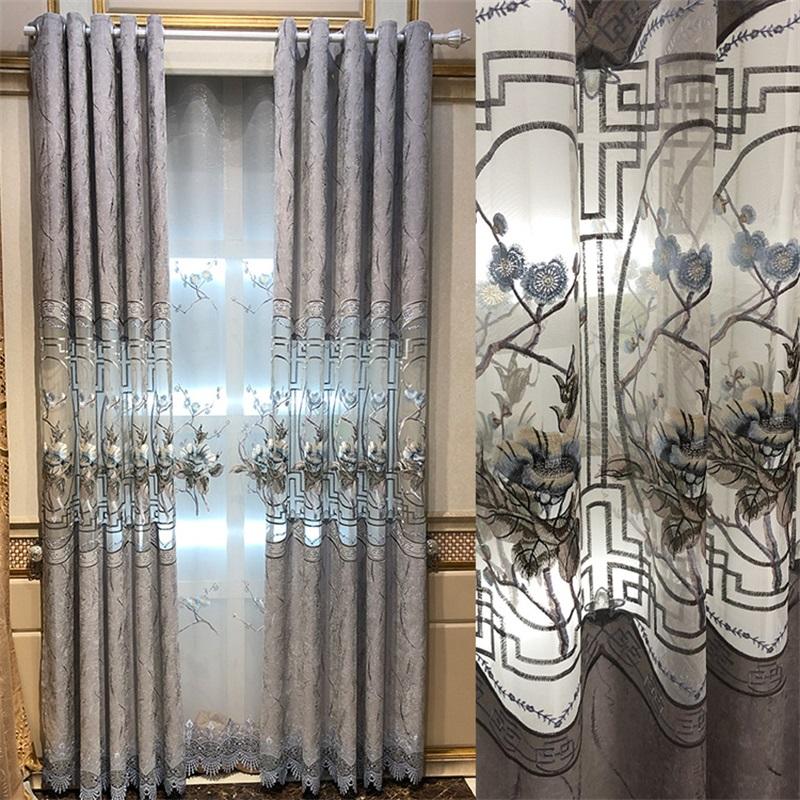 

Luxury Chinese Half-Shading Curtains Elegant Embroidered Curtain Fabrics For Living Room Bedroom Window Treatments Tulle AG430#4