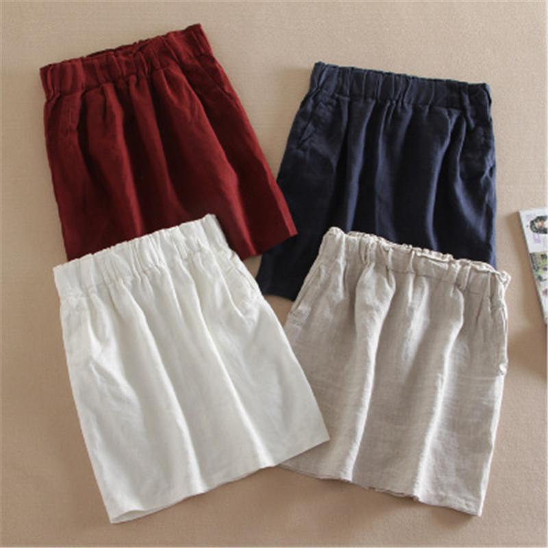 

Skirts 2022 Women Casual Short Cotton Linen Sexy Lady Elastic Waist Fashion Streetwear Bodycon Solid Mini-Skirt PZ504, Black