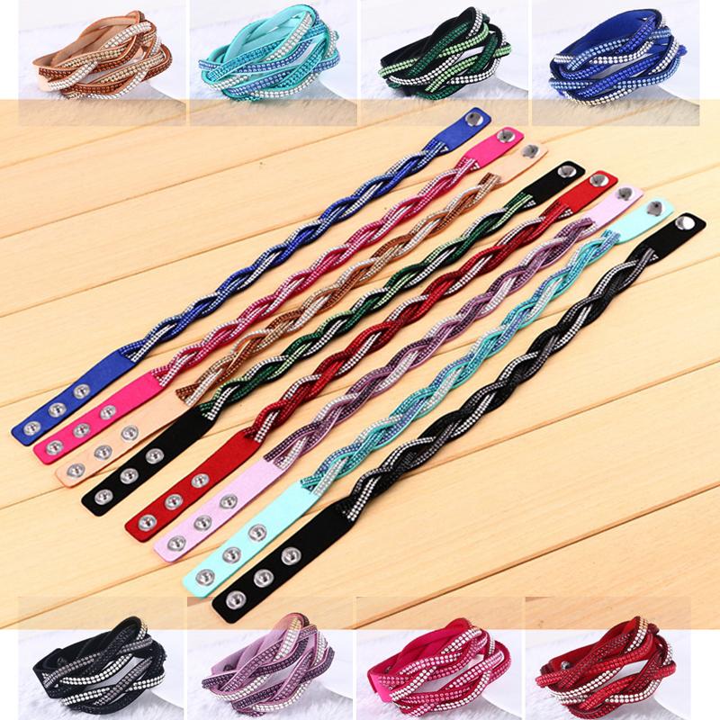 

New Arrival Pave Full Crystal Rhinestones Braided Double Wrap Bracelets Braccialetto For Women Gift twist drill woven bracelet