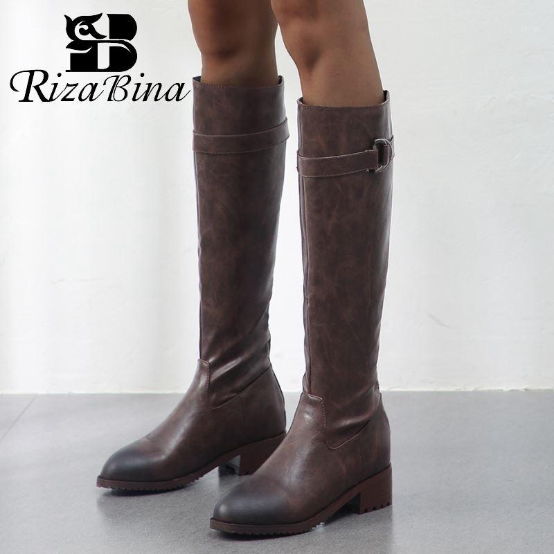 

RIZABINA Size 34-48 Women 2020 New Arrival Knee High Boots Round Toe Outdoor Winter Straight Boots Buckle Zipper Long1, Black