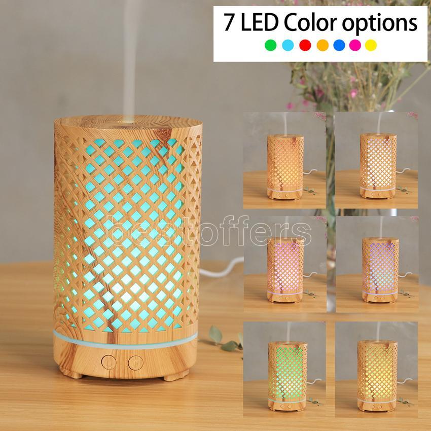 

200ML Ultrasonic Air Humidifier Hollow-out aromatherapy Machine USB Wood Grain Aroma Essential Oil Diffuser with 8 Colors LED Light