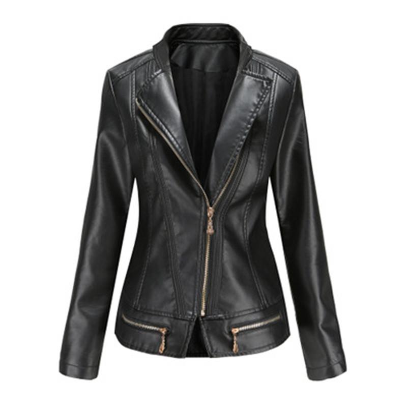 

Motorcycle Jacket Women Winter Coat Leather Female Blazer 2020 Long Sleeved Round Neck Zipper Jacket for Women Coat Jack, Red