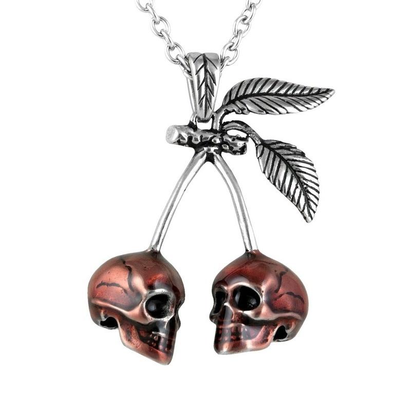 

New trend line retro red cherry skull necklace pendant gothic punk men riding motorcycle hip hop rock accessories Halloween gift
