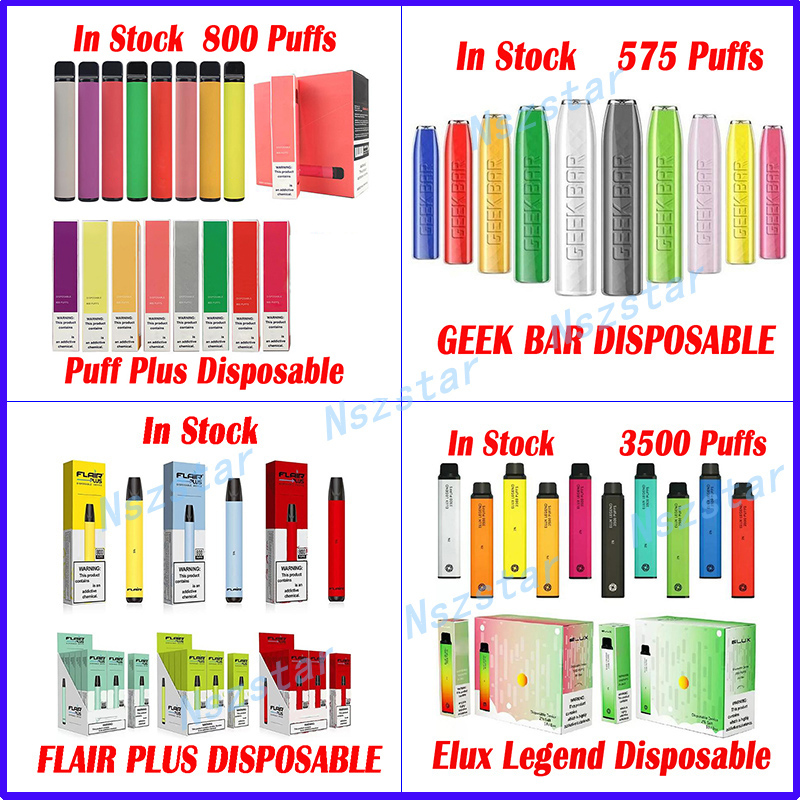 

Puff plus Disposable Vape E Cigarette FLAIR PLUS ELUX LEGEND 575 600 800 1500 3500 Puffs Vaporizer Pen Kit VS Bang XXL In Stock