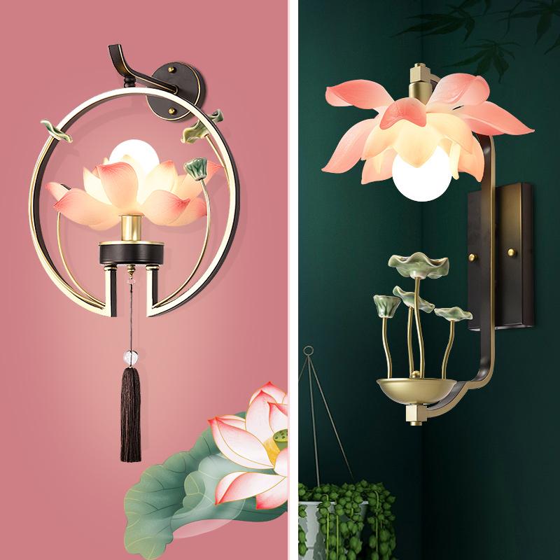

Pink White Lotus Shade Indoor Lighting Wall Lamp Modern Home Lighting Decor Sconce Green Ceramic Lotus Leaf Lamp For Corridor