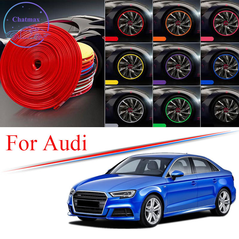

8M Multi-Colors Car Wheel Hub Rim Trim for Audi A3 A4 A6 A8 Q3 Q5 Q7 S4 RS TT Sport Edge Protector Ring Tire Strip Guard Rubber Stickers, Color