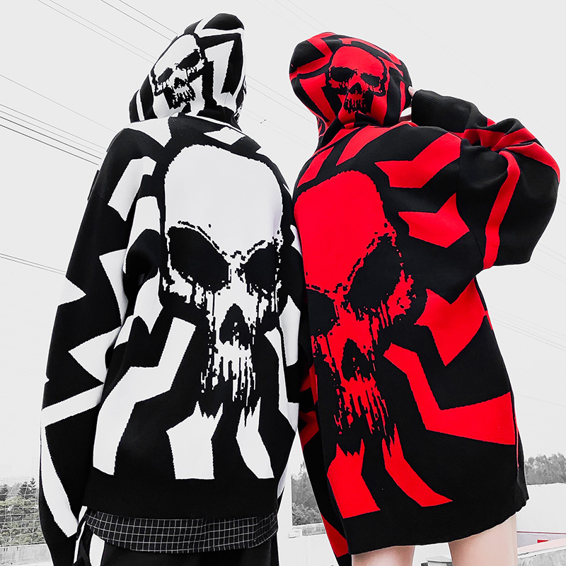 

2021 Spring Autumn Man Skull Oversized Knitted Woman's Sweater Harajuku Hip Hop Shirt Hombre 6vif, Purple