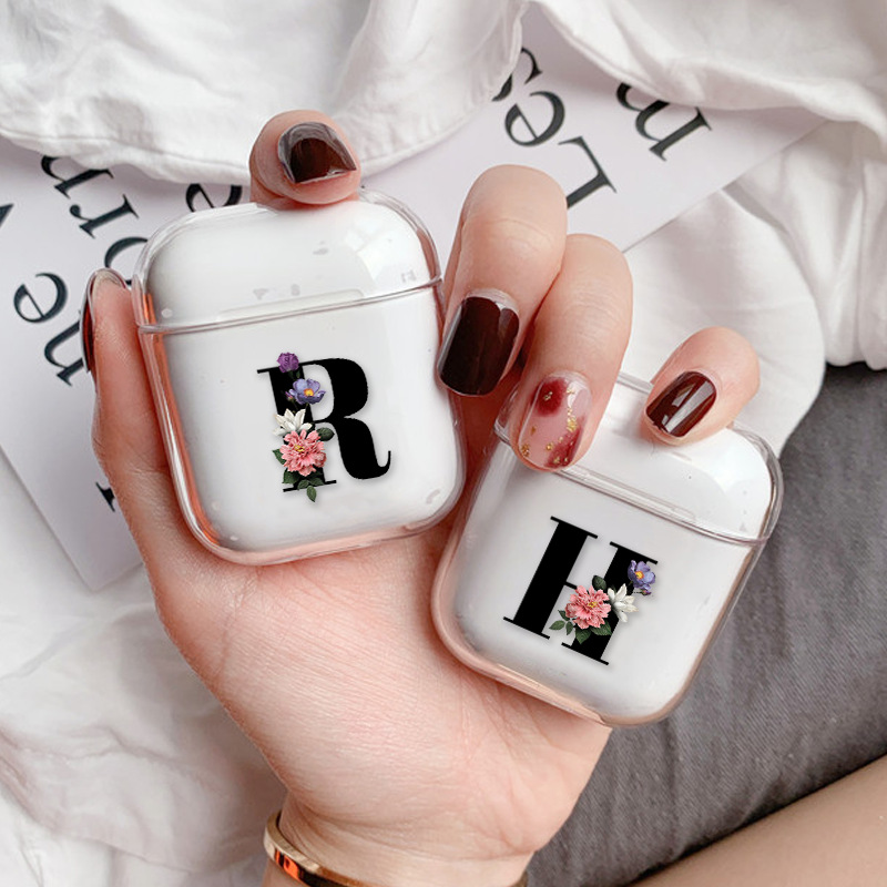 New fashion creative design 26 letters flora printed clear pc cover case for airpods 1 2 3 PRO pro-image-613331468
