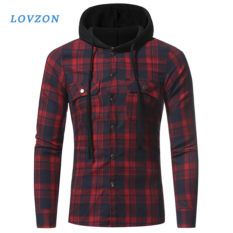 

Men Plaid Shirts Fashion Korean Wild Long Sleeve Hooded Shirt Casual Slim Fit Plus Size Cotton Men's Clothing, Green