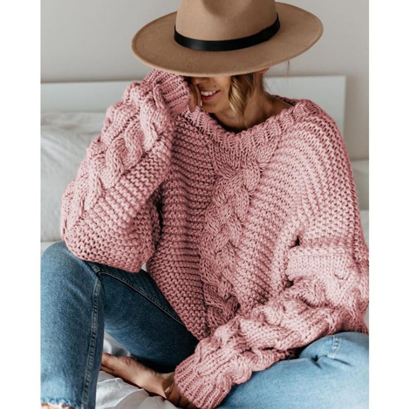 

Women Sweaters Pure Color Pullover Round Neck Casual Twist Knit Loose Sweater 2021 Women' Autumn Winter Korean Vintage Sweater, Beige