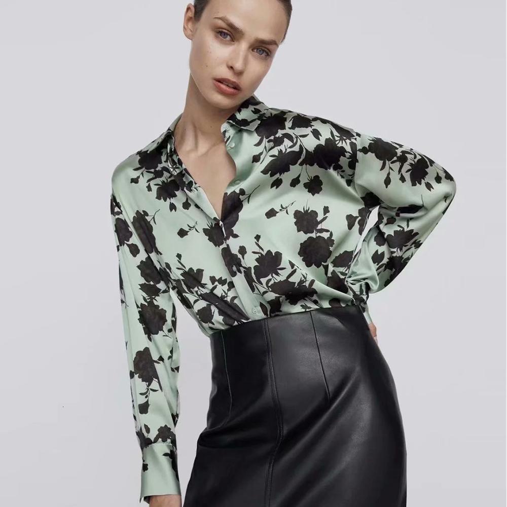 

2021 New Women Spring Autumn Tops Floral Printed Long-sleeved Vintage Turn Down Collar Lady Fashion Outerwear Shirts 8g0u