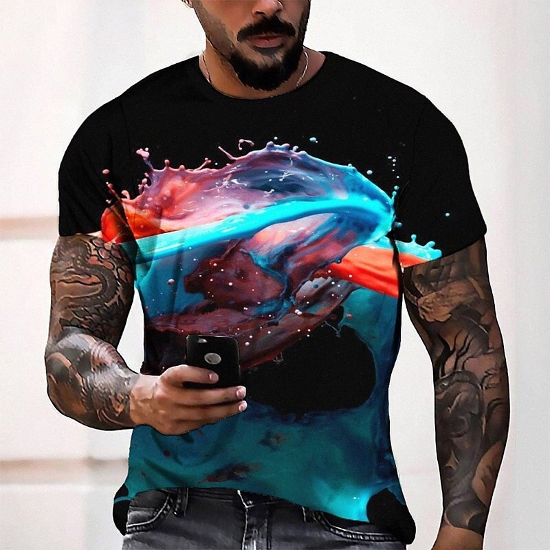 T-shirt Tee T-shirt 3D Imprimer graphique Cou rond Casual Daily 3D Imprimé à manches courtes Tops de mode Cool Confortable Bleu U5PN #
