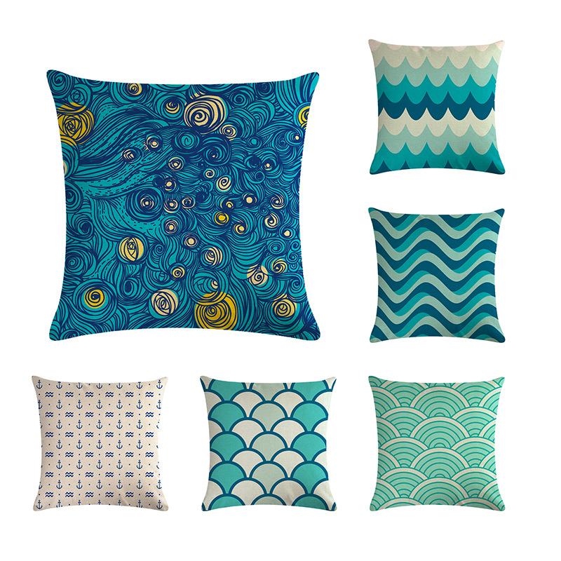 

45*45cm Blue black and white Geometric Cushion Cover Fashion Cotton Linen Pillow Case Sofa Car Decoration Cushion Cover
