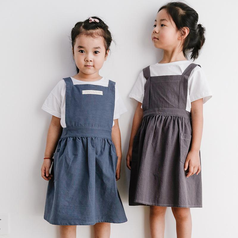 

New Brief Nordic wind Pleated skirt cotton linen apron Children cleaning aprons for kids daidle Painting and baking bib Gift1
