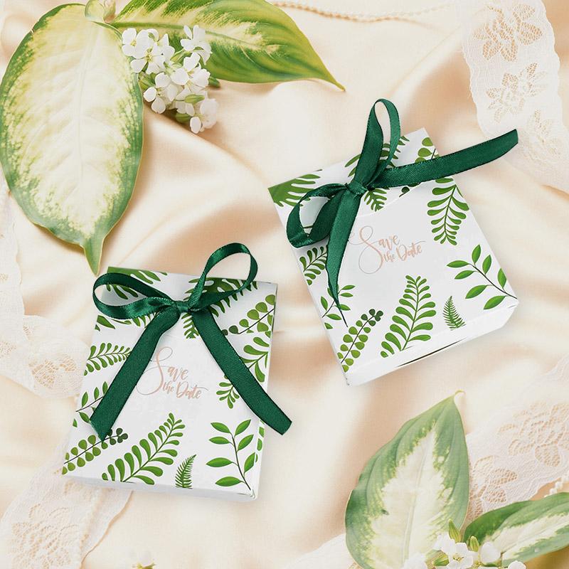 

10Pcs Creative Classic Green Palm Leaves Candy Box Tropical Paper Gift Bags Wedding Favor Baby Shower Birthday Decor Supplies