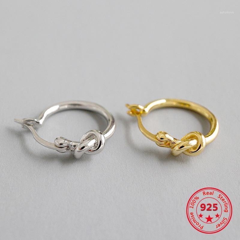 

925 sterling silver Japan & Korea simple knotted knot concentric knot gold color hoop earrings fine jewelry friend gift1