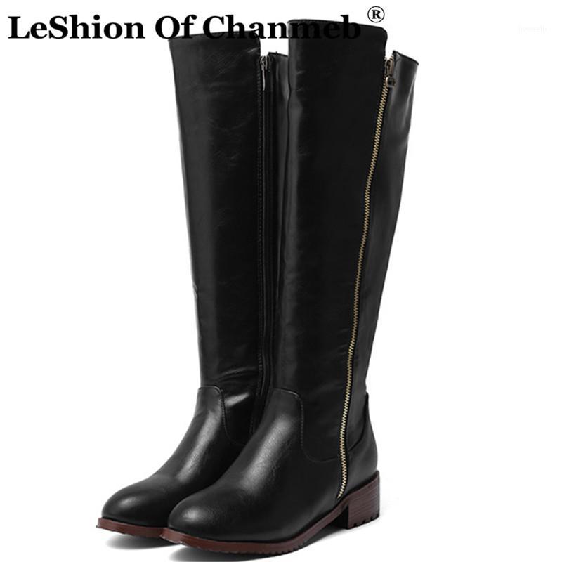 

Vintage Style Plus Size 48 Female Knee High Boots Woman Round Toe Block Heels Zipper Long Boot Lady Women Winter Warm Shoes Punk1, Brown