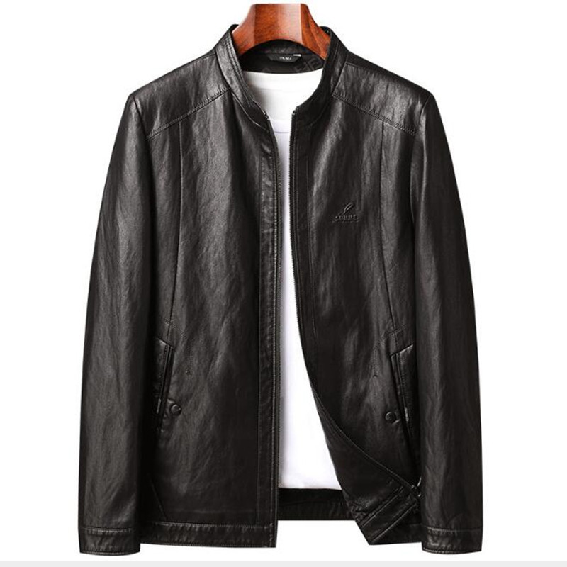 

2021 Male Plutonium Leather Autumn Clothing Casual Zipper Neck Motorcycle Men's Jacket Wye7, Black