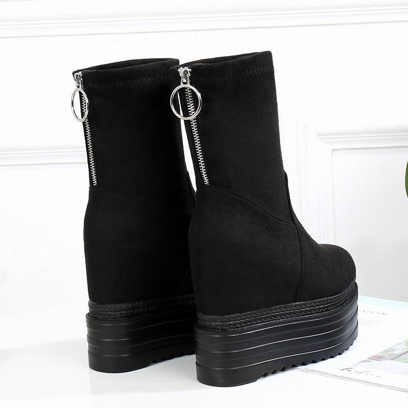 

New spring and autumn ladies platform shoes. Fashion wild Korean version of boots thick-soled boots with single1, Black