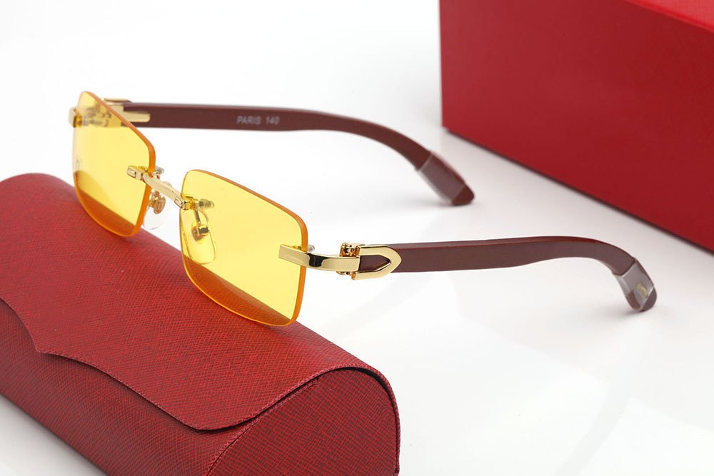 

Sunglasses Designer Women Men Eyeglasses Sports Rimless UV400 Acrylic Alloy with Wooden Frame Transparent Eyeglass Yellow Pink Red Lens Sunglass Womens Lunettes
