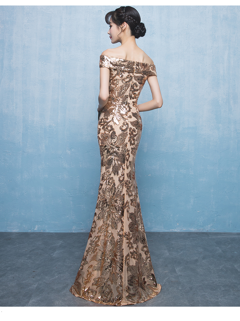 

2021 New Arrival Sexy Soiree Bathrobe Boat Sequins Nightgown Mermaid Party Dress SAZK evening, Gold