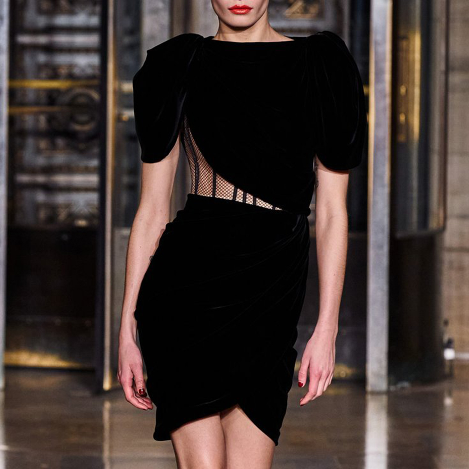 

Black 2021 New Fashion Ladies Ragged Short Sleeve Knitted Mini Dress R7p9