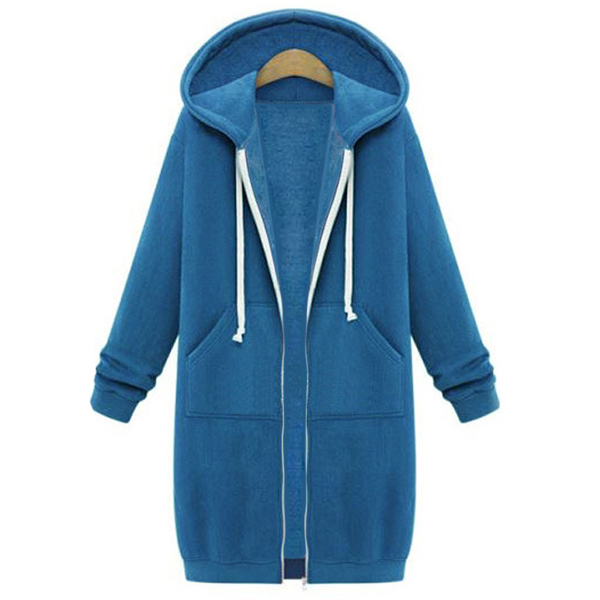 

Hoodies Autumn Casual Women Long Sweatshirt Coat Zip Up Outerwears Hooded Jacket Winter Pockets Plus Size Outwear Tops Hot Sale, Black