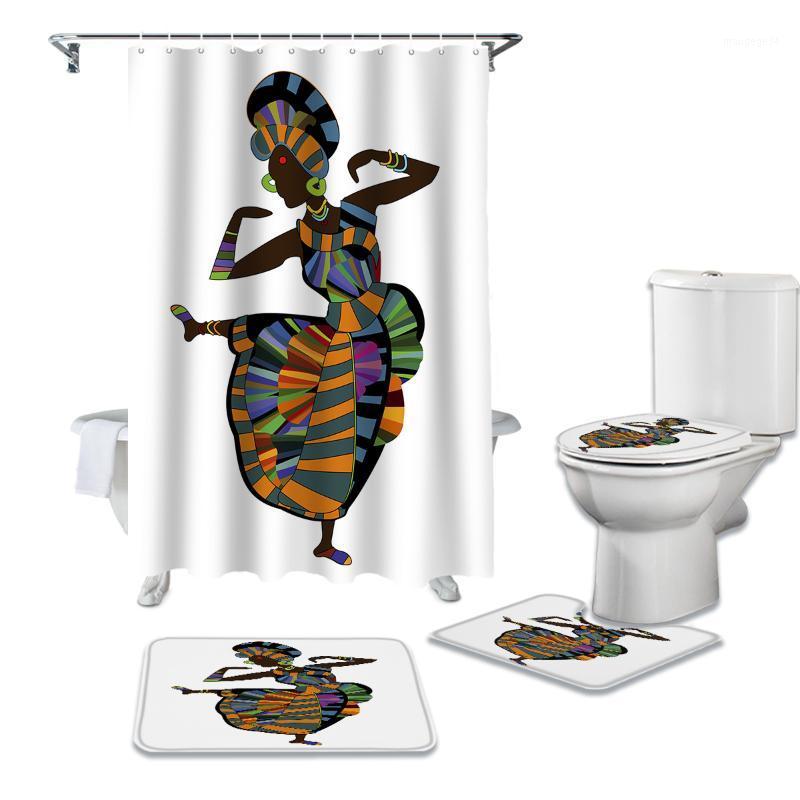 

African Women Dancing Ethnic Shower Curtain Sets Non-Slip Rugs Toilet Lid Cover and Bath Mat Waterproof Bathroom Curtains1
