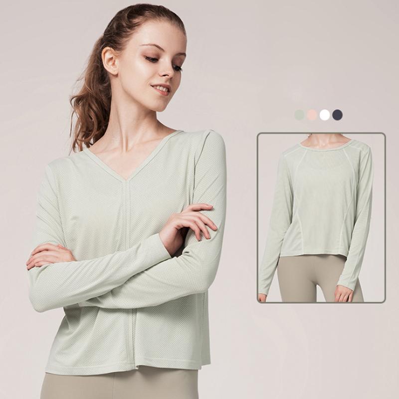 

Feminine Yoga Clothes Loose Top Lightweight Breathable Long-Sleeved Quick-Drying Running Elder-Sleeved T-Shirt Women' Titness, Pink