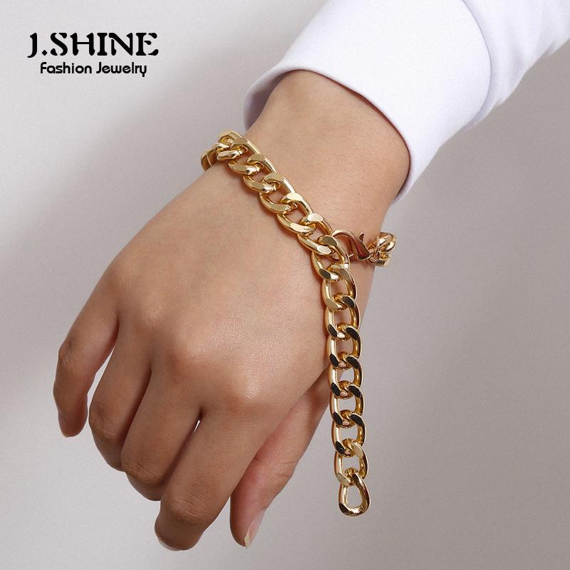

Charm Bracelets JShine Punk Cuban Metal Thick Chain Bracelet Bangle Women Men Steampunk Gold Color Chunky Link Couple Jewelry