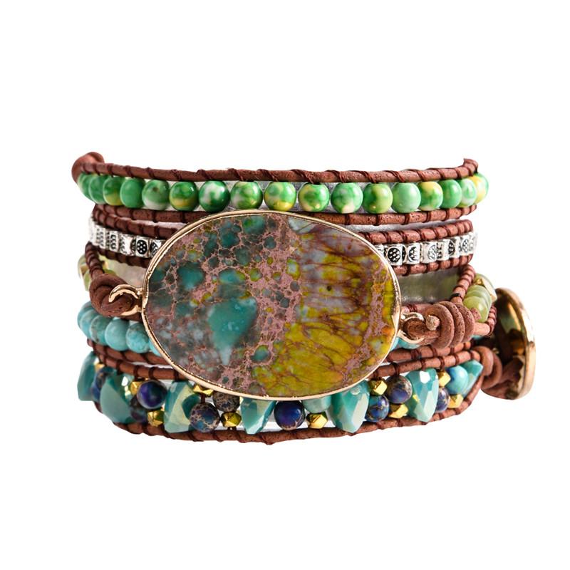 

Fashion Leather Wrap Bracelets W/ Nautural Stone Multilayers Statement Bracelet Teengirl Women Jewelry Bijoux Dropshipping