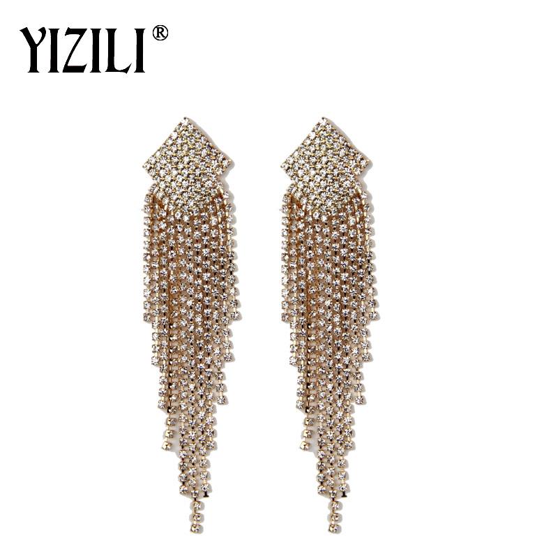 

YIZILI New Square Claw chain earrings Crystal Sparkle Tassel bardian Earrings for women party Banquet wedding bride Jewelry E048