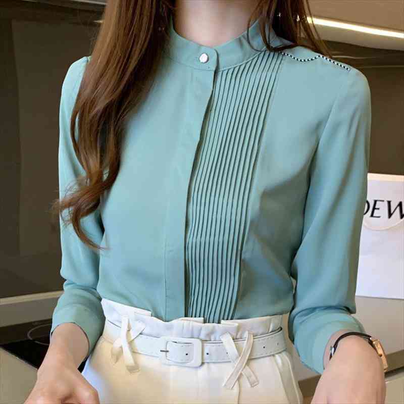 

Korean Women Shirts Chiffon Women Blouses Woman Long Sleeve Shirt Top Woman Solid Blouse Ladies Tops Fashion White Button Shirt
