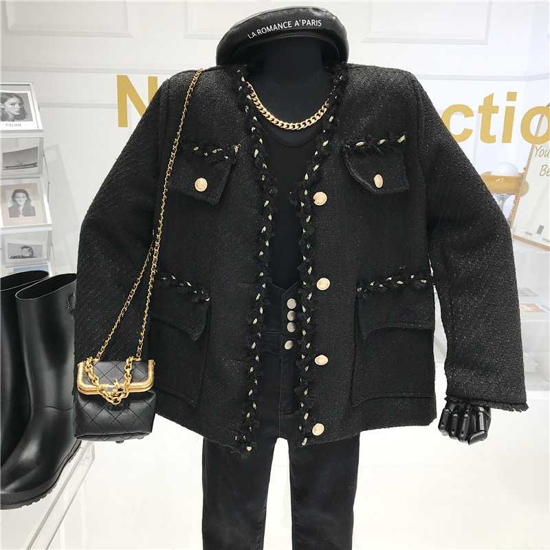 

Niche Design Ladies' Tweed V-neck Woolen Short Jacket Women's 2020 Autumn And Winter New Loose Wild Long-sleeved Jacket, Beige