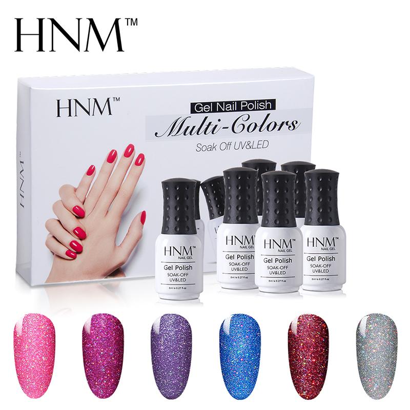 

HNM 6 Color 8ML Bling Neon Gel Nail Set 6pcs/lot Glitter Nail Polish Sets Led UV Art GelLak Semi Permanent Hybrid Varnishes