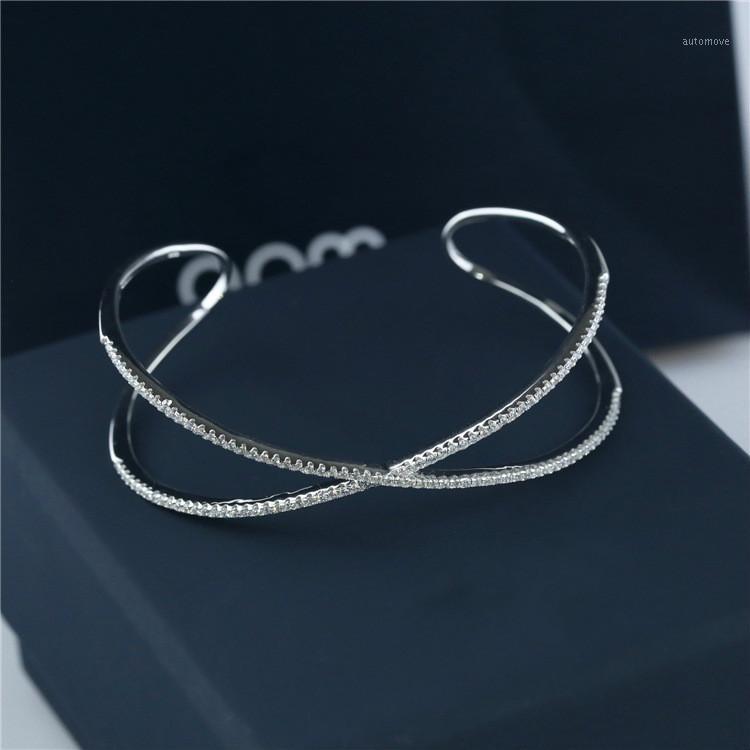 

cubic zirconia simple X cross shaped open hand arm cuff charm bangles for women fashion accessories Endless Infinity1