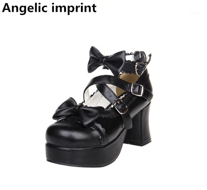 

Angelic imprint woman mori girl lolita cosplay shoes lady high heels pumps women princess dress party shoes 7.5cm 33-47 bowties1, Black