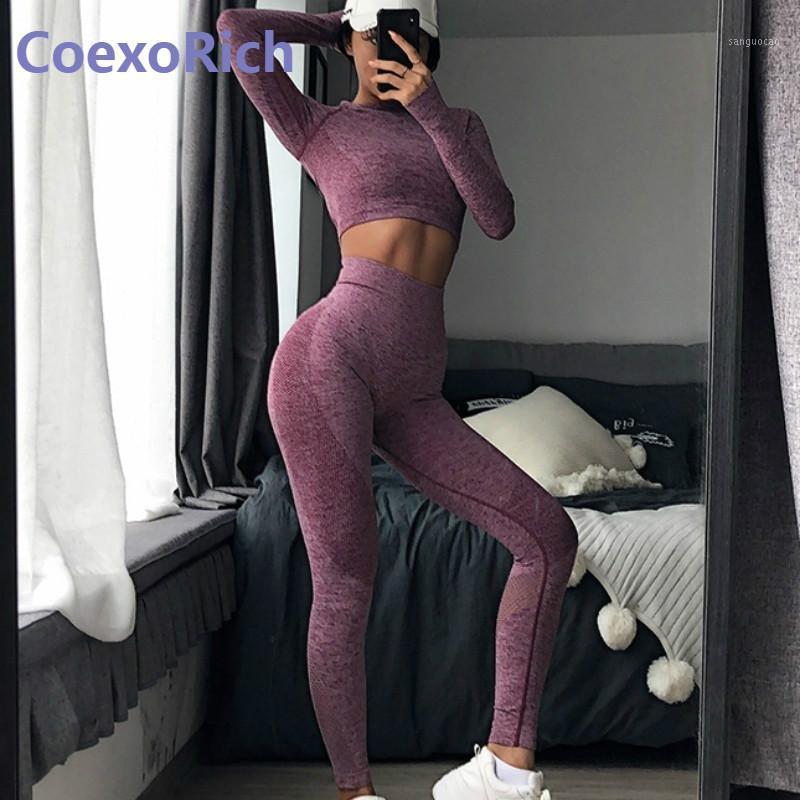 

Women Sport Suit 2 Piece Long Sleeve Seamless Yoga Set Gym Clothes Fitness Crop Top High Waist Workout Leggings Sportsuit1, 130 gray pant
