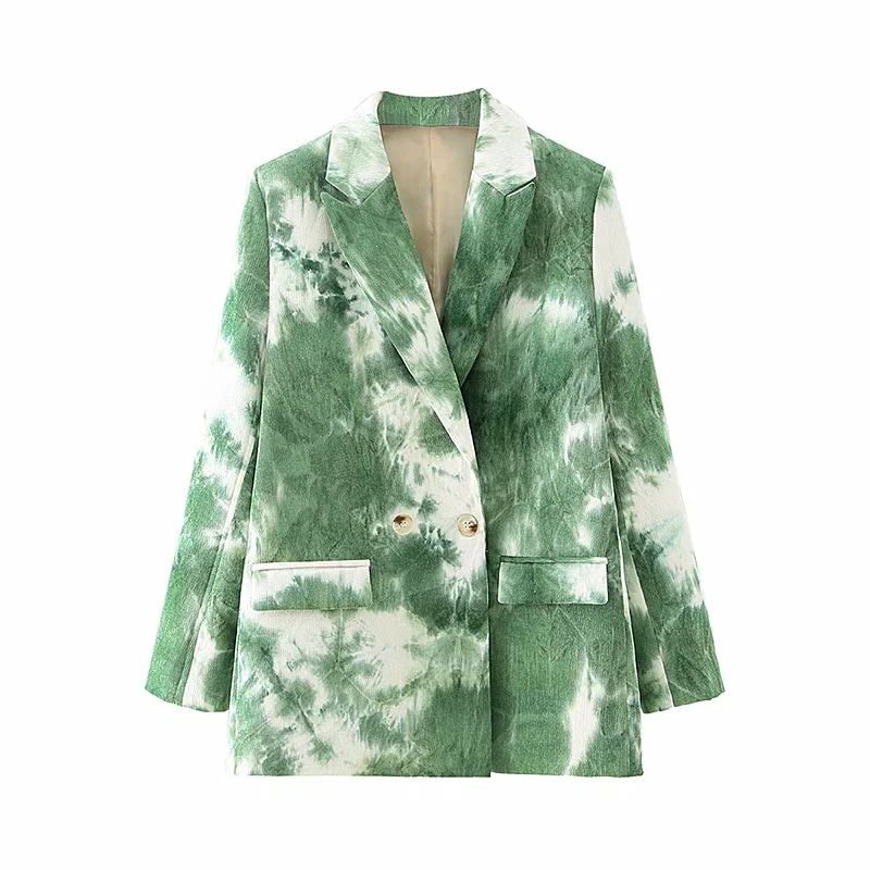 

2021 New Fashionable Casual Tie Dye Blazers Long Fashion Ladies Loose Shredded Female Chic Jacket Girls Together 71FV, Green.