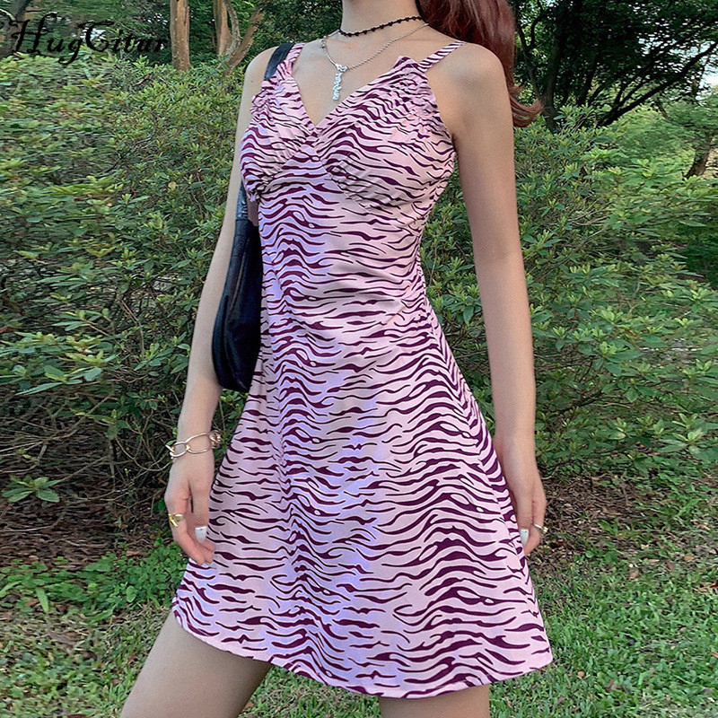 

Dresses for Women Suspenders V-neck stitching zebra print dress sexy dresses 2020 fall and winter fashion A-line street shooting dresses, Purple